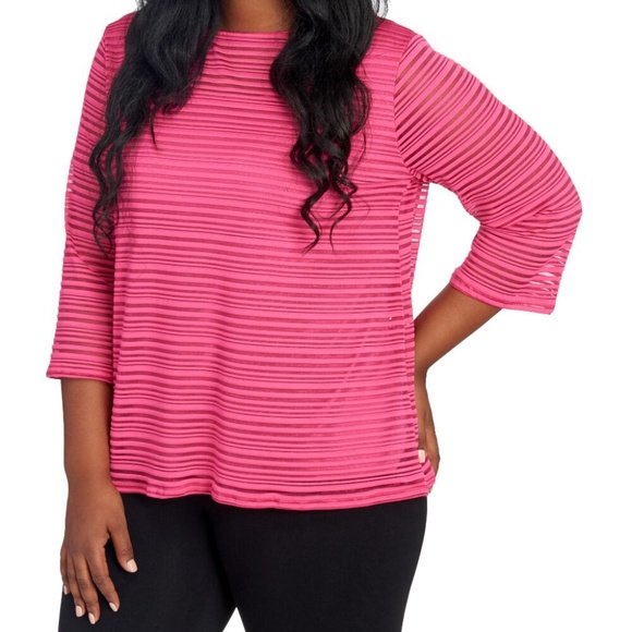 Peck & Peck Shimmer Stripe Top Women's Plus 3X NWT - Picture 3 of 6